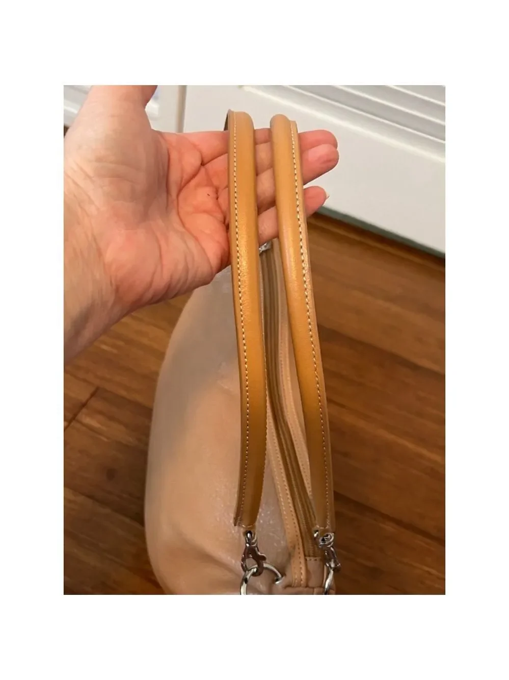MAXX New York Tan Leather Hobo Handbag Camel Shoulder Bag Silver Hardware